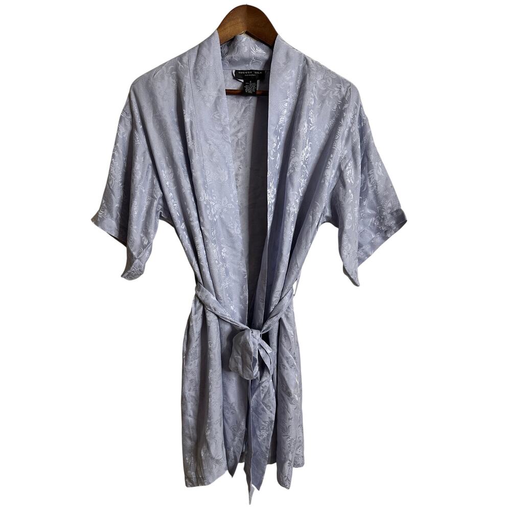 August Silk Jacquard Weave Floral 100% Silk Kimono Style Robe Periwinkle S